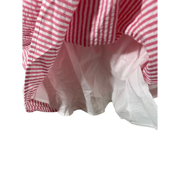 Crown and Ivy Pink White Seersucker Stripe Open Back Knee Length Ruffle Dress 10 - Picture 6 of 8